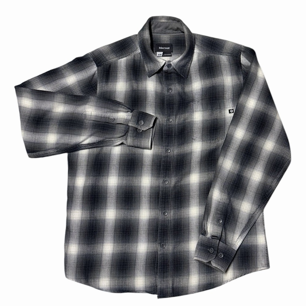 Marmot Men's Black Plaid Anderson Flannel Button Up Shirt Medium Outdoors Hike